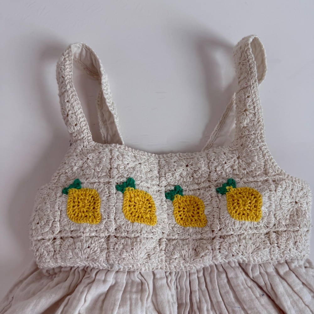 Girl's Hanna Andersson Lemon Crochet Cotton Dress‎ Size 4